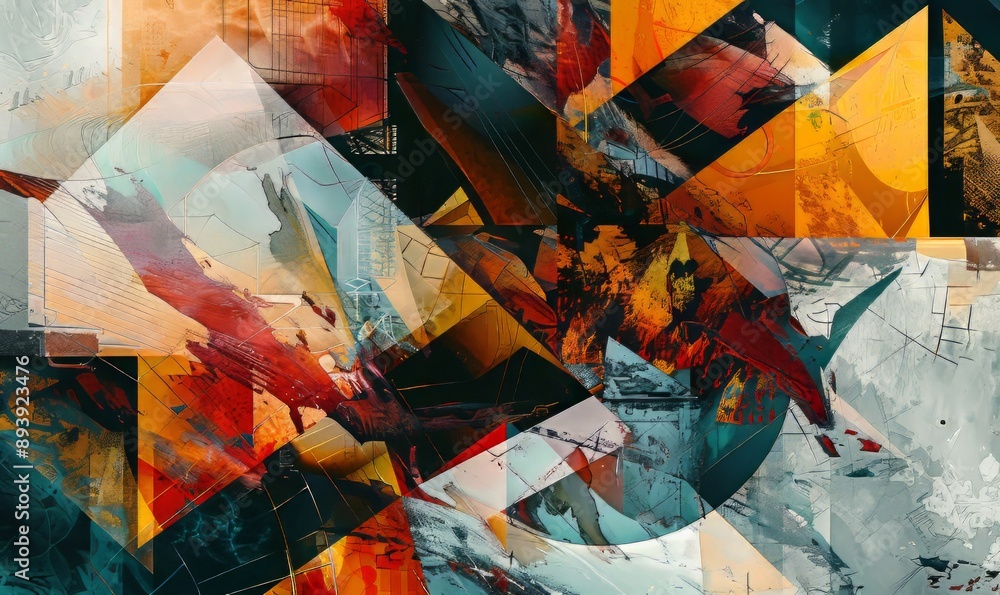 Poster abstract collage combining textures and patterns, creating a visual mosaic of abstract elements