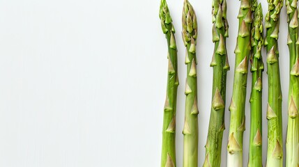 Obraz premium Fresh green asparagus spears on a white background.