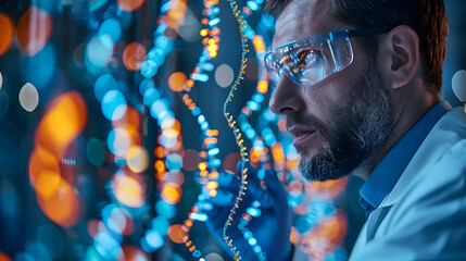 Scientists using Bioinformatics to decode the human genome in a high-tech facility