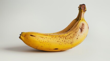 A beautiful close-up image of a bunch of ripe yellow bananas against a solid white background. The bananas are perfectly ripe with a few brown spots.