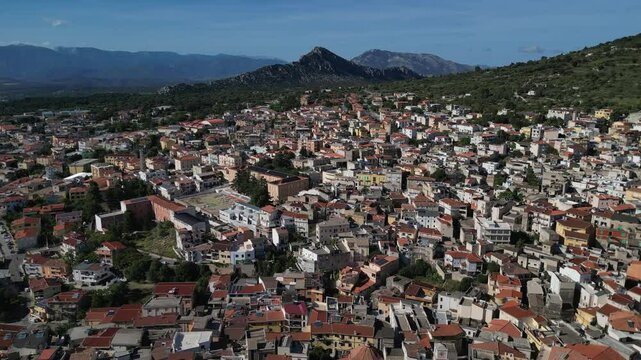 aerial view of Historic Village Of Dorgali In Sardinia, Italy 
