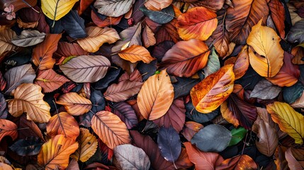 Fototapeta premium A stunning close-up image of fallen leaves in the autumn.
