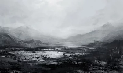Gardinen A serene landscape captured in monochrome, where subtle brushstrokes evoke tranquility and depth, a minimalist masterpiece in oil © Александр Михайлюк