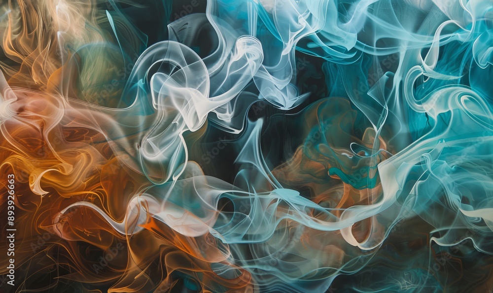 Poster fluid abstract art with cascading swirls and translucent layers, exploring movement and fluidity in 