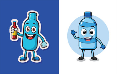 Water Plastic Bottle Cartoon Mascot Character 1. Set Vector Collection Isolated On White Background