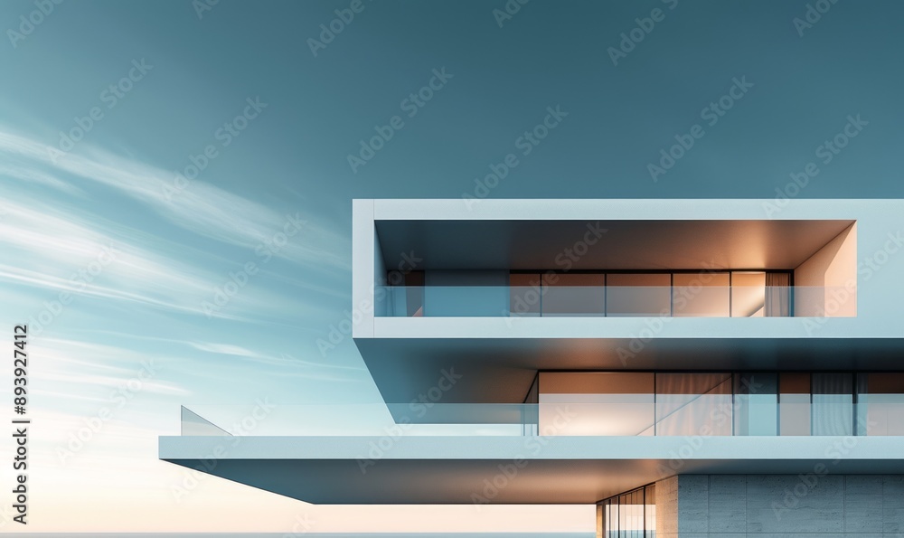 Poster minimalist architecture with clean lines and stark contrasts, emphasizing simplicity and functionali