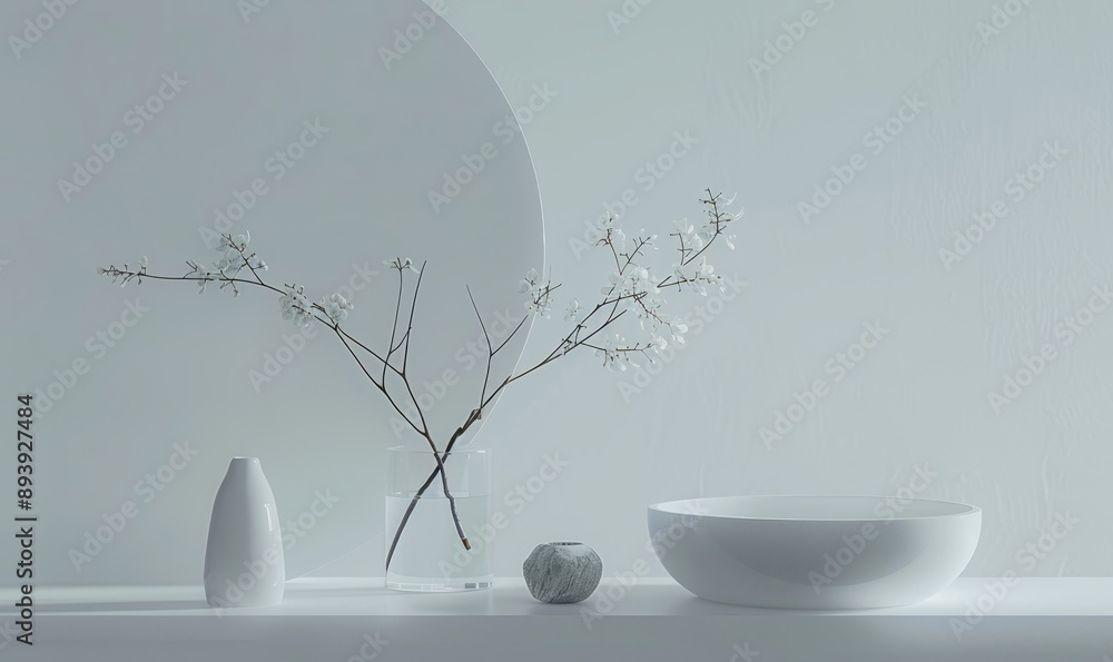 Poster minimalist still life photography focusing on isolated objects and negative space, inviting contempl