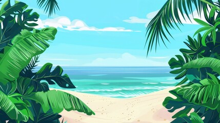 Obraz premium Landscape with coconut palms and clear blue ocean.