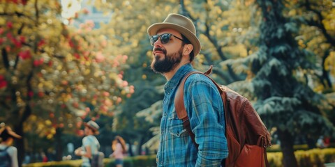A man enjoying a hike in nature, carrying his backpack with essentials for an outdoor adventure.