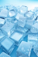 Obraz premium A collection of blue ice cubes that can be used for various cooling purposes. These clear cubes are often used in freezing, refrigeration, and temperature control.
