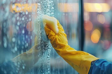 Glass cleaner, Cleaning team staff cleaning windows cleaning tools, Sanitary services, house worker character washing window, Windows cleanings tool.	