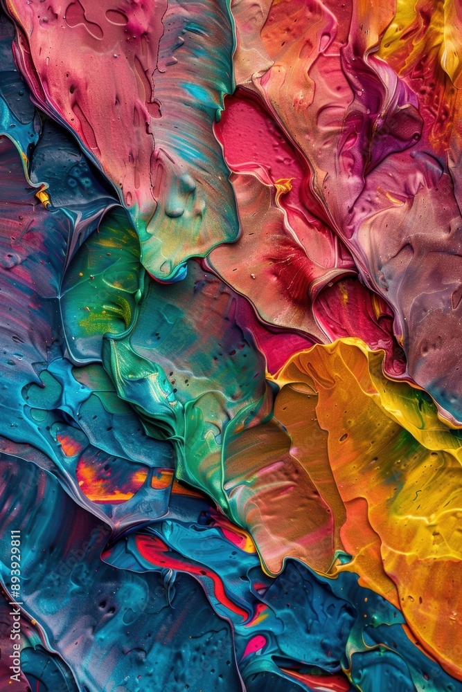 Poster palette of mixed paint splattering across the canvas.