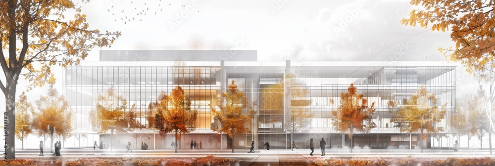 Poster clear visualization of a proposed new building project with detailed architectural plans and design