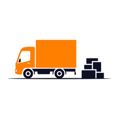 Small truck and boxes icon. Delivery van. Colored silhouette. Side view. Vector simple flat graphic illustration. Isolated object on a white background. Isolate.