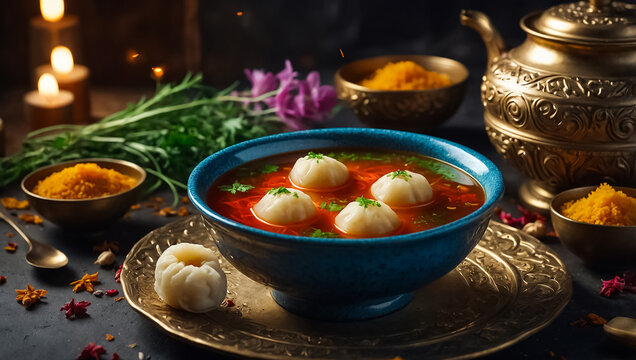 Dushbara broth with dumplings, national cuisine of Azerbaijan homemade