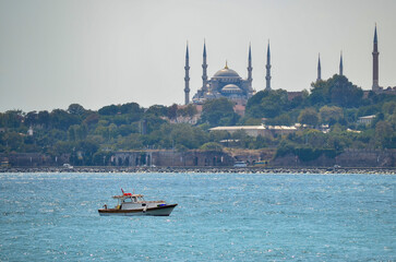 view of the bosphorus strait and boat