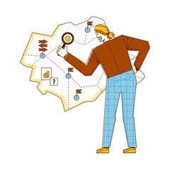 Businessman analyzes strategy map