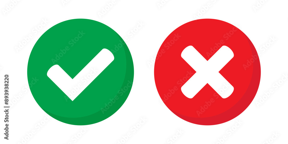 Aufkleber right or wrong icons. green tick and red cross checkmarks. yes or no symbol, approved or rejected ic