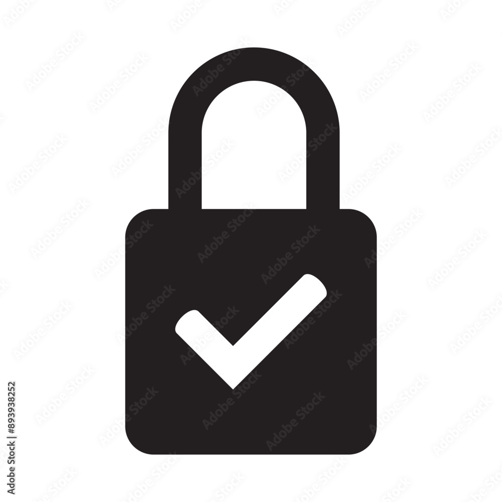 Poster lock icon, lock with tick, lock check mark, security icon.