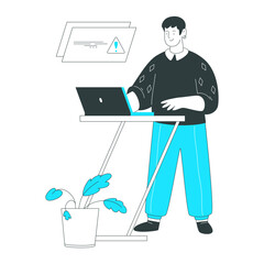 man standing by a computer is troubleshooting