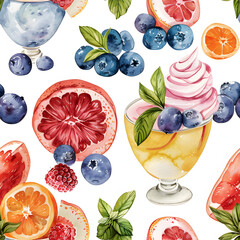 WATERCOLOR clipart seamless, other desserts, the style of pastel colour , birthday event, desserts party