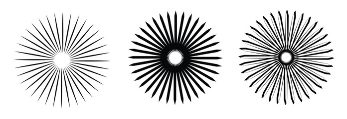 Sun star rays, burst. Radial circle radiation lines. Sun star rays, burst. Circulars lines beams. Spokes with radiating stripes grid. Vector graphic. Abstract illusion geometric pattern.