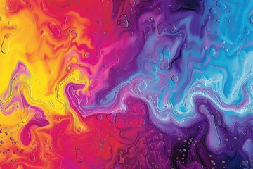 Fototapeta premium A vibrant, colorful liquid painting resembling a thermal or heat map, showcasing a spectrum of hues and textures blending in a mesmerizing display of abstract art