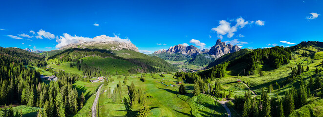 Panoramic view of Piz Boe mountain and Sassongher mountain