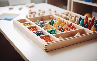 montessori teaching pedagogy , kid play concept with copy space --ar 8:5 --v 5 Job ID: cf846e60-a3c3-4786-8b13-1c51805e42ea