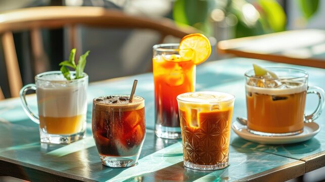 Variety of hot caffeinated drinks in the afternoon