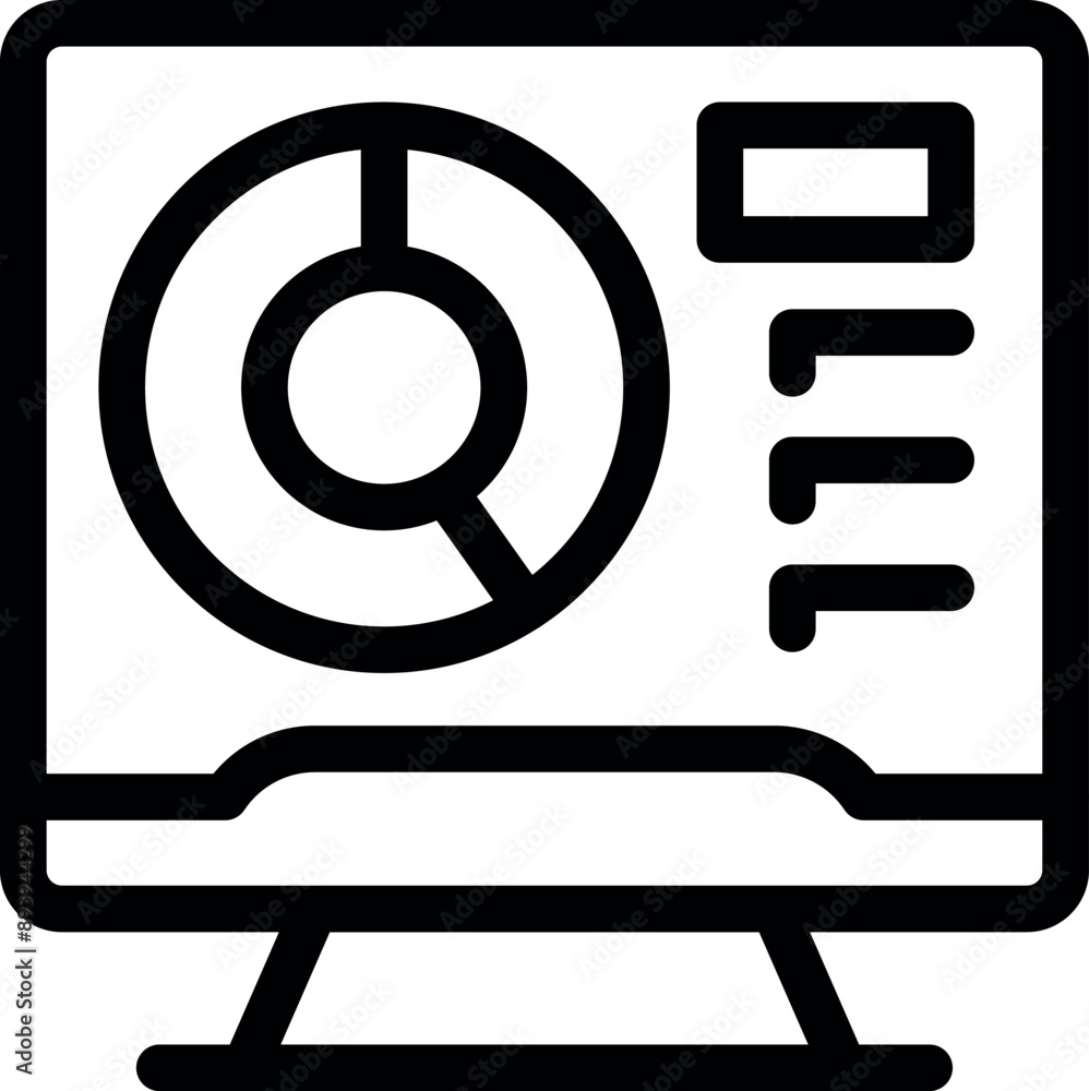 Poster simple icon of a computer screen displaying data analysis with graphs and charts