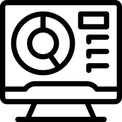Simple icon of a computer screen displaying data analysis with graphs and charts