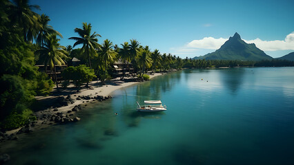 Obraz premium Bora Bora - Landscape Wallpaper, Nature Background, Aerial Photography, Drone Views