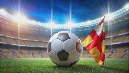 Spain and England flags with soccer ball in stadium for European Championship, European Championship, soccer, football