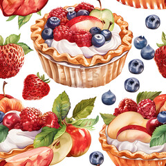 WATERCOLOR clipart seamless, other desserts, the style of pastel colour , birthday event, desserts party