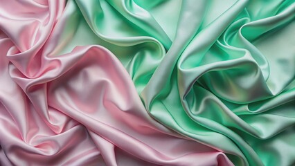 Fototapeta premium Pastel green and pink silk fabric background, silk, fabric, beautiful, pastel, green, pink, soft, elegant, delicate