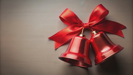 Two red bells with a red ribbon , Christmas, holiday, decorations, festive, ornaments, jingle bells, seasonal, red