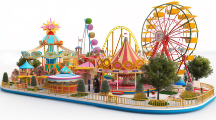 A large model of a carnival with a Ferris wheel and other rides