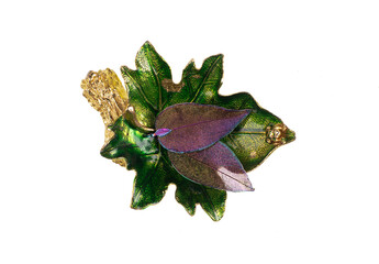 jewelry brooch green leaf isolated on white background