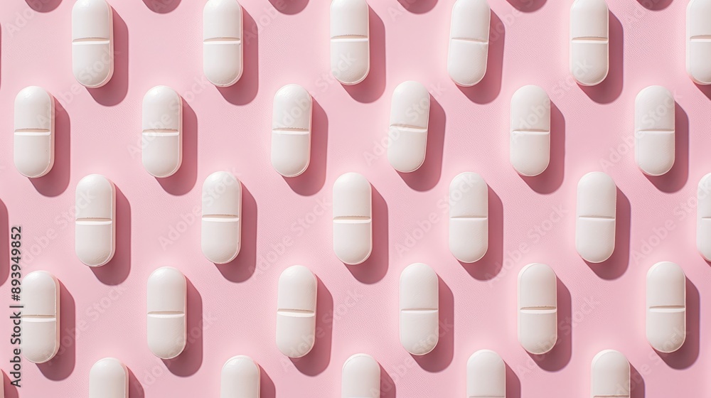 Poster simple medical idea a collection of identical white pills and one distinctive pill on a soft backgro