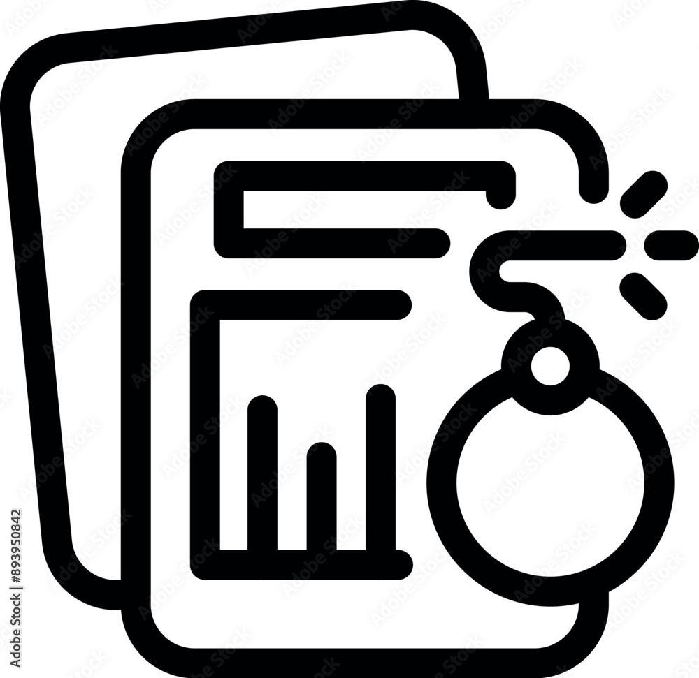 Poster line icon of a bomb exploding on some business reports, concept for business failure