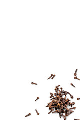 Closeup of organic dry spice cloves isolated on a transparent background with shadow from above, top view, png