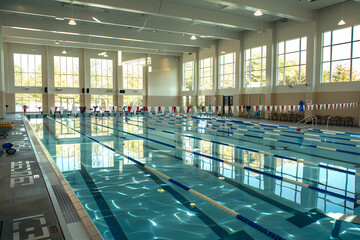  swimming pool school. no people. practices in an indoor pool