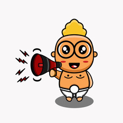 simple image of kids with glasses holding a megaphone. Vector illustration