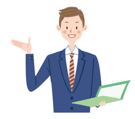 プレゼンするビジネスマン　説明　案内　営業
