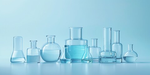 Modern and sleek laboratory glassware setup with blue liquids, perfect for scientific research and education.
