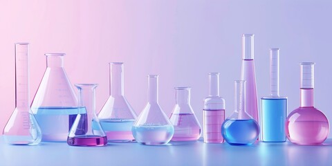 Set of laboratory glassware including beakers, flasks, and test tubes, perfect for scientific and educational purposes.
