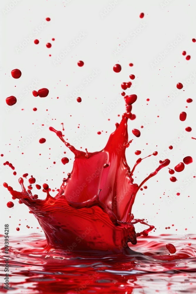 Poster a close-up image of a red paint splatter effect with dynamic movement.
