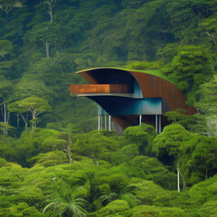 futuristic house in jungle