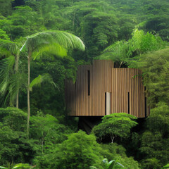 wooden house in jungle